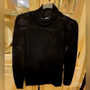 🖤 DKNY Black Sheer Turtleneck Sweater Wool Blend Y2K Goth Grunge S.Vintage Find